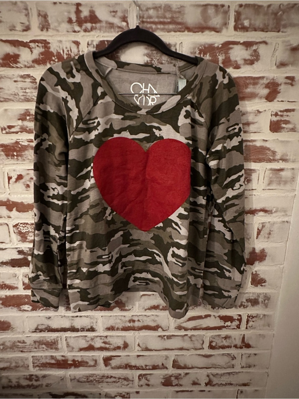 Chaser Heart Camo Sweatshirt - Green Camo with Red Heart - Picture 1 of 2